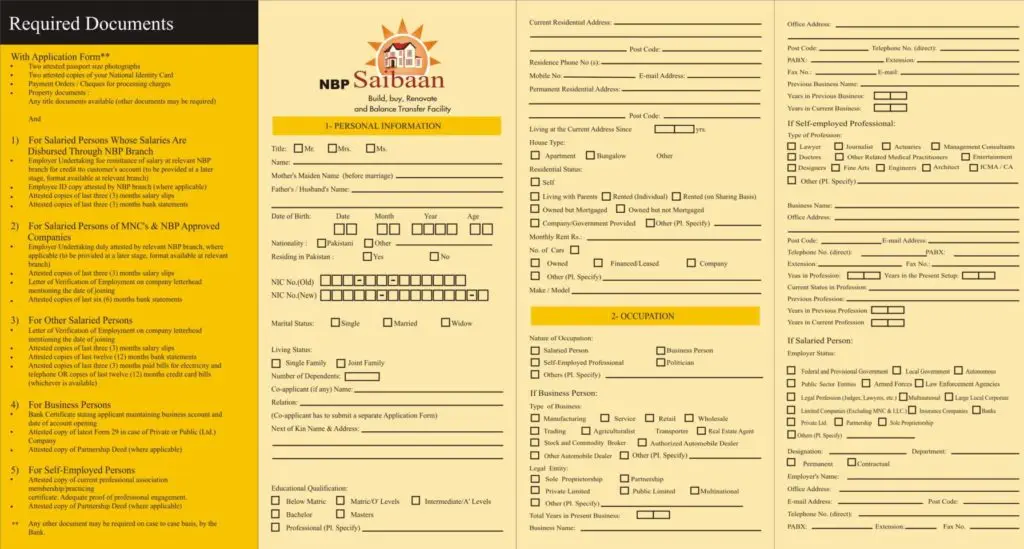NBPSaibaanNewApplicationForm pdf